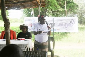 Prof I. Muzvidziwa delivering her presentation in ward 9 at Gamepark B shopping centre, on the 9th of December 2022 to commemorate 16 days of Activism against Gender Based Violence (GBV)