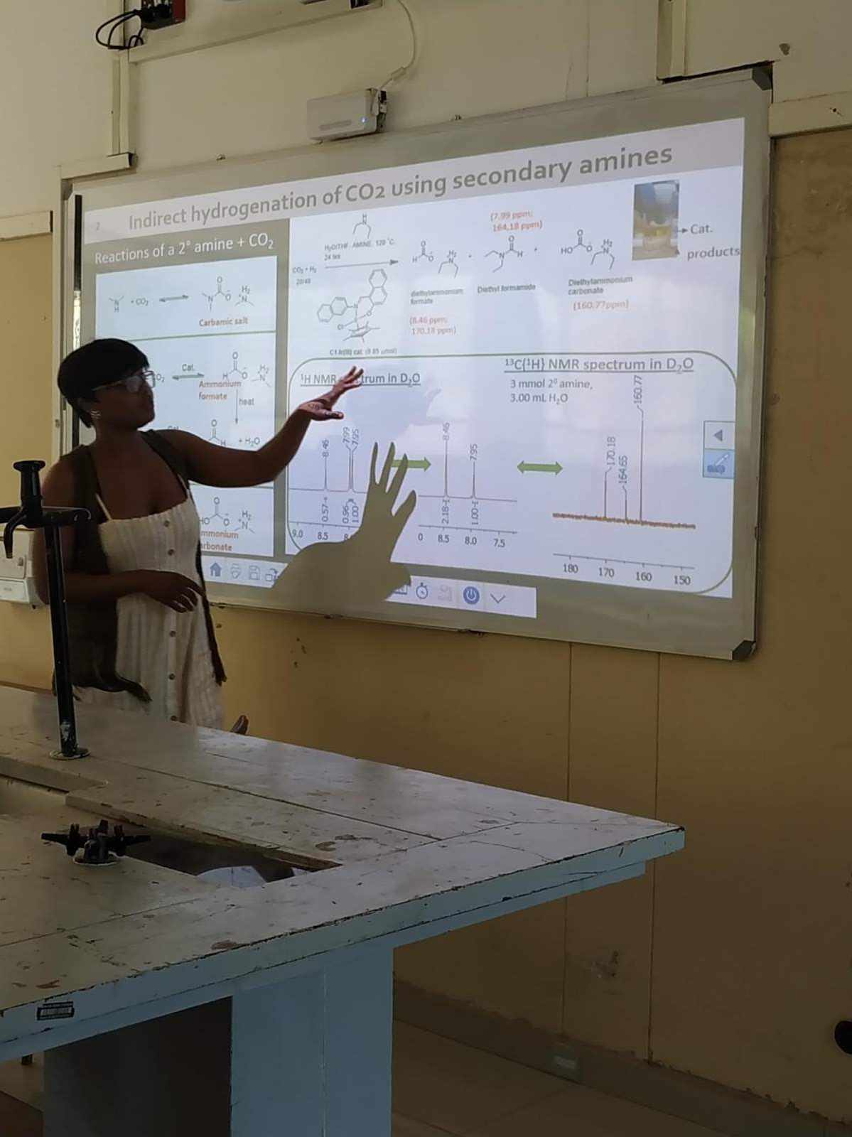 Siphe Malaza presenting her work on carbon dioxide hydrogenation, October 2019